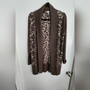 Alberto Makali Womens Taupe Open Front Cardigan Wool Blend Long Sleeves